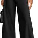 miduo Womens High Waisted Cropped Wide Leg Stretchy Straight Pants Trousers with Pockets (Black)