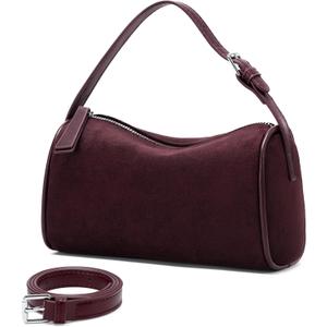 Suede Leather Crossbody Purses Bag for Women,Small Barrel Hobo Purse with Adjustable Strap Designer Fall Shoulder Handbags (Burgundy)