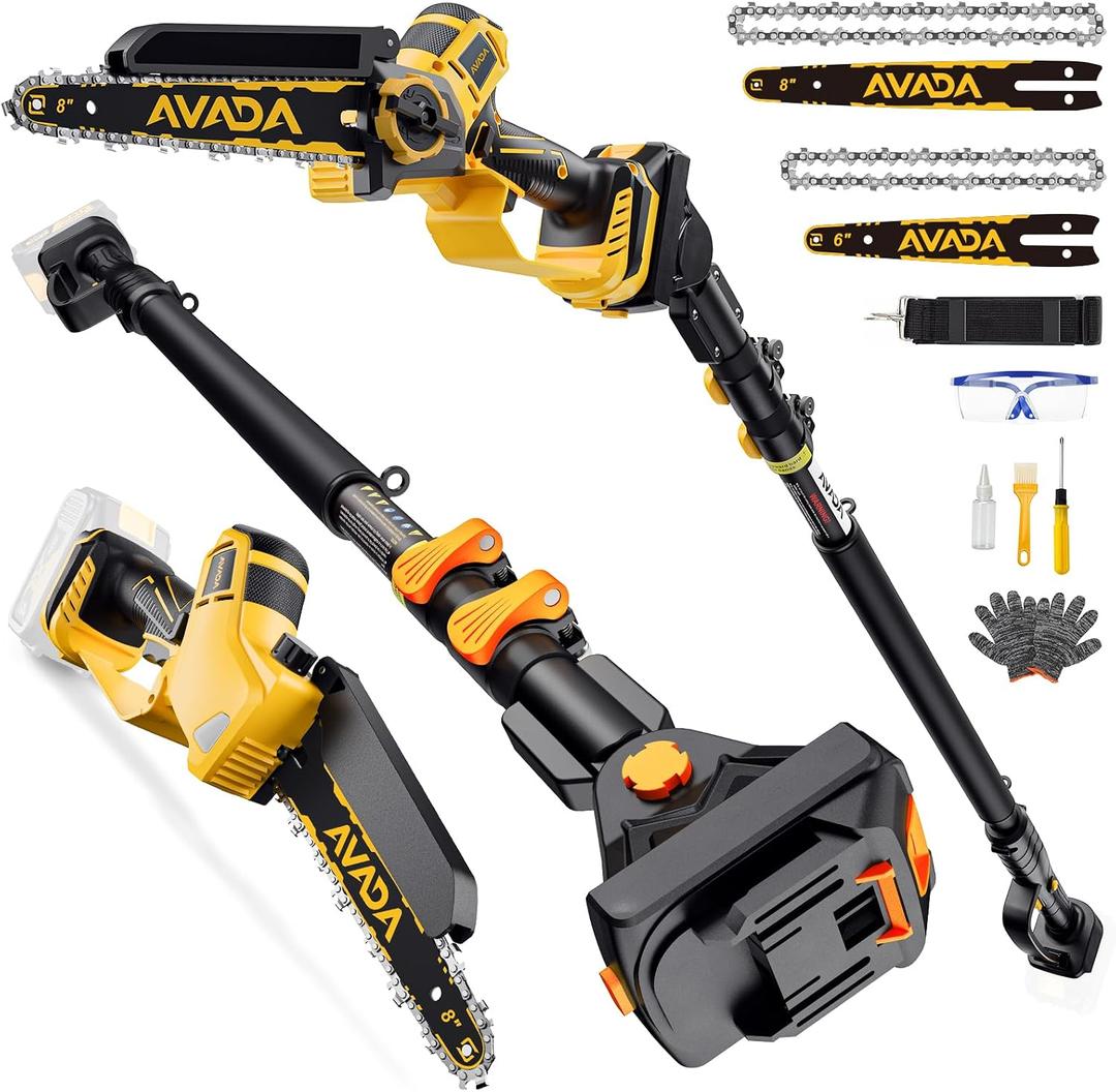 2-IN-1 Cordless 8-Inch Pole Saw & Chainsaw for DeWALT 20V MAX Battery - 1200W Brushless Motor, Total Reach of Max 15.9 FT, Lightweight, 8"&6"Electric Pole Saws for Tree Trimming Pruning (Tool Only)