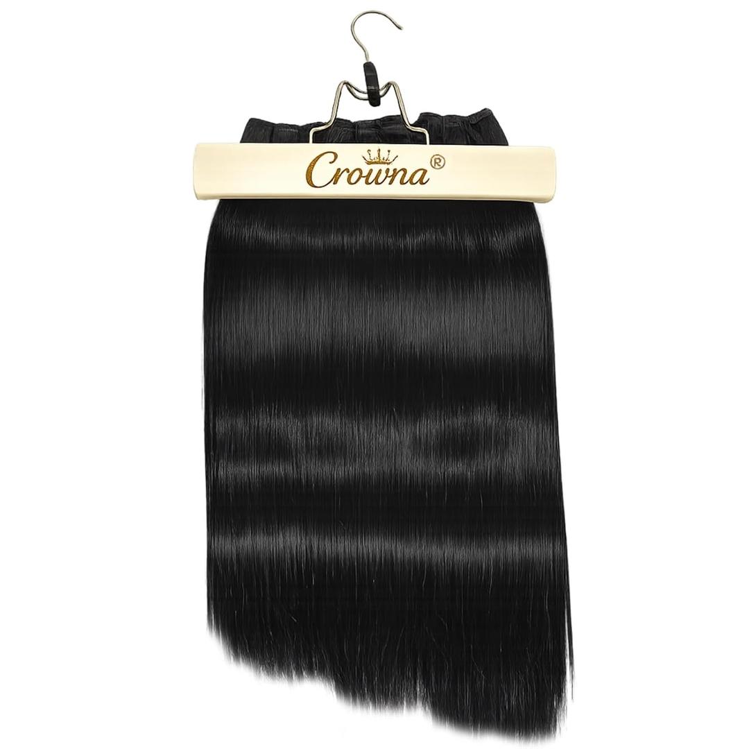 Crowna Straight Hair Bundles 18 20 22 Inches Protein Fiber Hair Bundles,Same Lifespan as Real Human Hair,Human-Like Texture,3 Bundles for Women,Natural Black Hair Bundles.