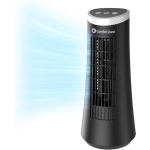 Comfort Zone 12-inch Oscillating Bedroom Fan, Desktop Tower Fan with Electronic Touch Switches, 2 Speed Ultra Slim Design with Carry Handle, Bladeless Stand Fan for Office, Black