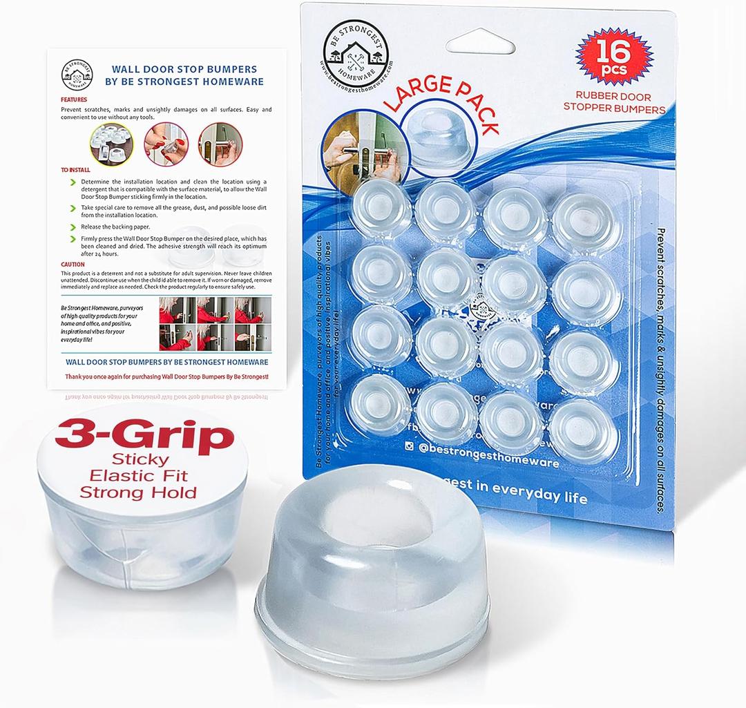 Door Stoppers Wall Protector [16 Pack] Wall Door Stop Small Size | Rubber Door Bumpers Small Size | Self Adhesive Door Stopper | Shower Door Bumpers | Clear Stick on Headboard Stoppers Rubber Bumpers