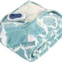 Comfort Spaces Plush to Sherpa Electric Blanket Shawl Shoulder, Neck Wrap with Matching Sock Set, Giftable Ultra Soft, Warm, Snuggle Fleece-Reversible Heated Poncho Throw, 50" W x 64" L, Ogee Aqua