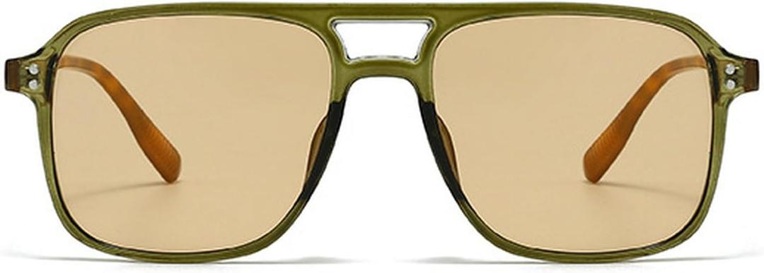 Retro Double Bridges Square Men Rivets Sunglasses Fashion Women Yellow Blue Shades UV400 Sun Glasses (Green Tea)