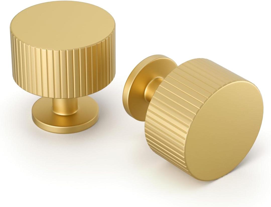 homdiy 20 Pack Gold Cabinet Knobs Solid Brushed Brass Cabinet and Drawer Knobs Kitchen Dresser Knobs for Desk Drawers Cupboard Hardware (Single Hole)