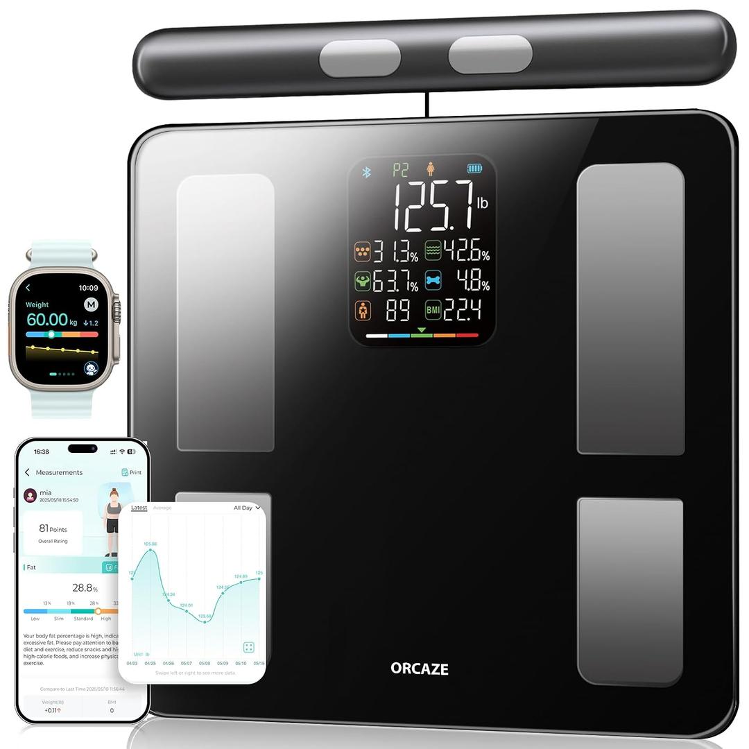 Smart Scale for Body Weight, 8 Electrodes Digital Bathroom Scale with BMI, Body Fat, Muscle Mass, 27 Body Composition Measurements, LCD Screen, Large Platform Bathroom Scales, 400lbs