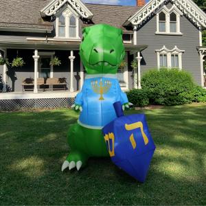 Dinokkah 6 FT Hanukkah Dinosaur Inflatable with LED Lights  Festive Hanukkah Inflatables Outdoor and Indoor Decorations, Blow up Hanukkahs Decorations with Dreidel, Menorah, and Yarmulke