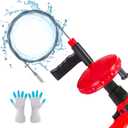 Drain Snake Flexible Steel Drain Auger With Drill Adapter Manual Or Powered Toilet Snake for Bathtub Drain, Bathroom Sink, Kitchen Cleaning with Gloves(30ft/9M-Red), 30ft/9M Stainless Steel Cable