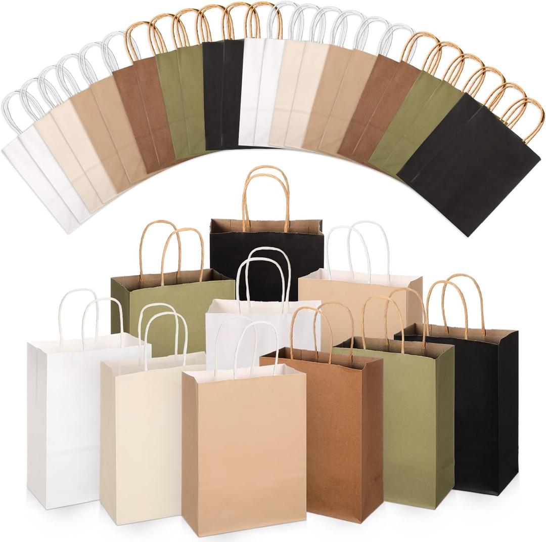 Skyygemm 32 Pcs Paper Gift Bags Bulk with Handle, 6.3 x 3.2 x 8.6 Inch Assorted Colors Kraft Goodie Candy Treat Gift Wrap Bags for Carnival Valentine Birthday Party Favor(Boho Color)