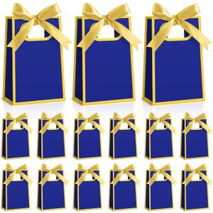 AmazingSpark 50 Pcs Royal Blue Gold Mini Gift Bags Bulk 6.3 x 3.9 x 2.8 Inch Party Favors Elegant Small Gift Bags with Handles and Ribbon Bows for Wedding Birthday Bridal Baby Shower Party Favors