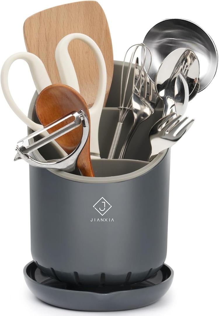 Utensil Drying Holder for Kitchen CounterKitchen Utensil Crock with Detachable Base Self Draining Small Utensil Cutlery Flatware Silverware Holder Drainer CupBlack