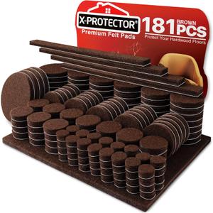 Felt Furniture Pads X-PROTECTOR 181 PCS Premium Furniture Pads - Felt Pads Furniture Feet Best Wood Floor Protectors - Protect Your Hardwood & Laminate Flooring! (181 PCS Brown, Round & Square)