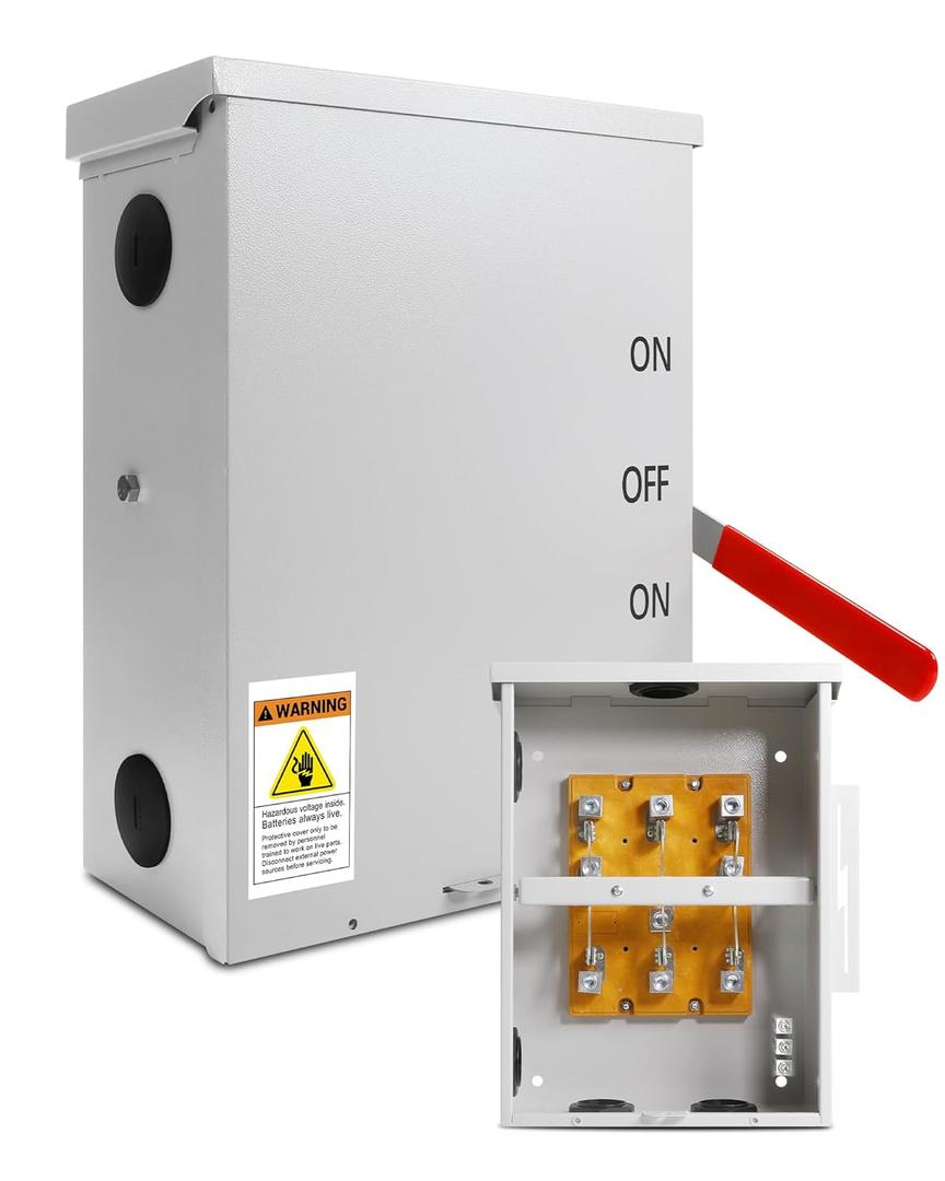 200 Amp Transfer Switch, 3P 120/240V, 48000W General-Duty Double-Throw Safety Switch, Meeting NEMA 3R Standards for Outdoor and Indoor