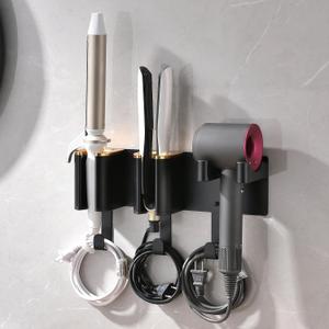 Hair Tool Organizer Wall Mount, Hair Dryer and Curling Iron Storage, Hair Straightener Wall Holder, 3 in 1 Vanity Organizer, Aluminum Alloy (Hair Tools Not Included)