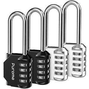 Puroma 4 Pack 2.6 Inch Long Shackle Combination Lock 4 Digit Outdoor Waterproof Padlock for School Gym Locker, Sports Locker, Fence, Gate, Toolbox, Case, Hasp Storage (Silver & Black)