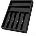 Bellsal Black Utensil Organizer 12.5 Inch Silverware Tray for Drawer Utensil Holder Cutlery Organizer Kitchen Drawer Organizer 7 Compartment Small Narrow Bamboo