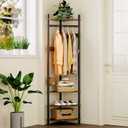 GiftGo Corner Hall Tree with Shoe Rack Entryway Coat Rack with 6 Metal Movable Hooks Floor Standing Clothes Rack Organizer for Home Office Bedroom (Rustic Brown)