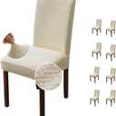 8-Piece Waterproof Dining Chair Cover, Long Checkered Jacquard Chair Cover, Fully Wrapped Detachable seat Protection Cover, Suitable for Dining and Living Room Chairs (Beige)