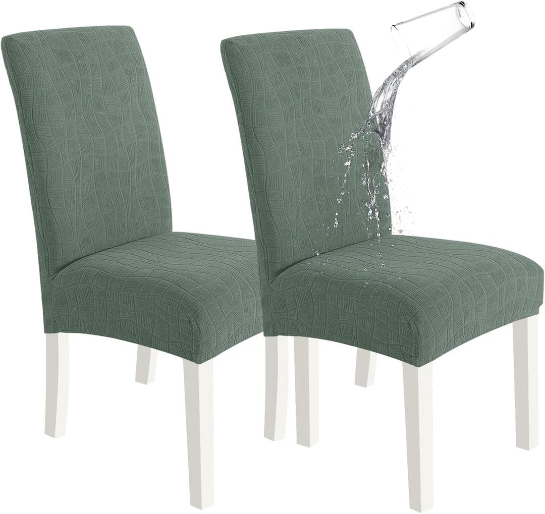 SYSLOON Waterproof Chair Covers for Dining Chairs 2 Pack,Pea Green | 100% Waterproof Material,Washable & Removable,Protect Against Spills,Dining Chairs