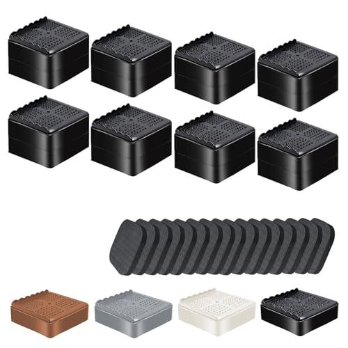 Furniture Risers, 8 Pack Bed Risers with Non-Slip Grip and Heavy Duty Support, 1 Inch 2 Inch 3 Inch 4 Inch Height Lift for Couch, Sofa, Table, Desk, Chair, Refrigerator - Black, 1+1 Inch