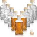 Kingrol 9 Pack 7 oz Glass Liquor Bottles with T-Top Stoppers, Vintage Sunflower Embossed Bottles, Small Glass Bottles for Whiskey, Wine, Syrups, Vanilla Extract