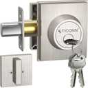 TICONN Front Door Handle Set, Heavy Duty Square Door Lever & Single Cylinder Deadbolt Combo Reversible for Entrance Exterior Doors (Deadbolt Only) (Satin Nickel)