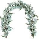 SHACOS 2 Pack 11.8 ft Artificial Flocked Lambs Ear Garland Eucalyptus Fern Leaves Greenery Garland Fake Vines for Mantle Fireplace Door Window Wedding Table Centerpieces Home Decor