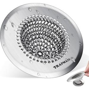 TRAPMATE Shower Drain Hair Catcher, 4.4" Easy Clean Bathtub Drain Hair Catcher, Anti-Slip Bath Tub Drain Protector, Upgraded 304 Stainless Steel Shower Sink Drain Cover for Bathroom (Patented Product) (Silver)