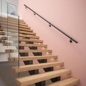 Rothley Industrial Stair Railing Indoor: 11.8Ft Metal Handrail for Indoor Stairs Matte Black Stair Rail Attach to Wall Staircase 1.6" Round Pipe Hand Railings for Elderly & Kids