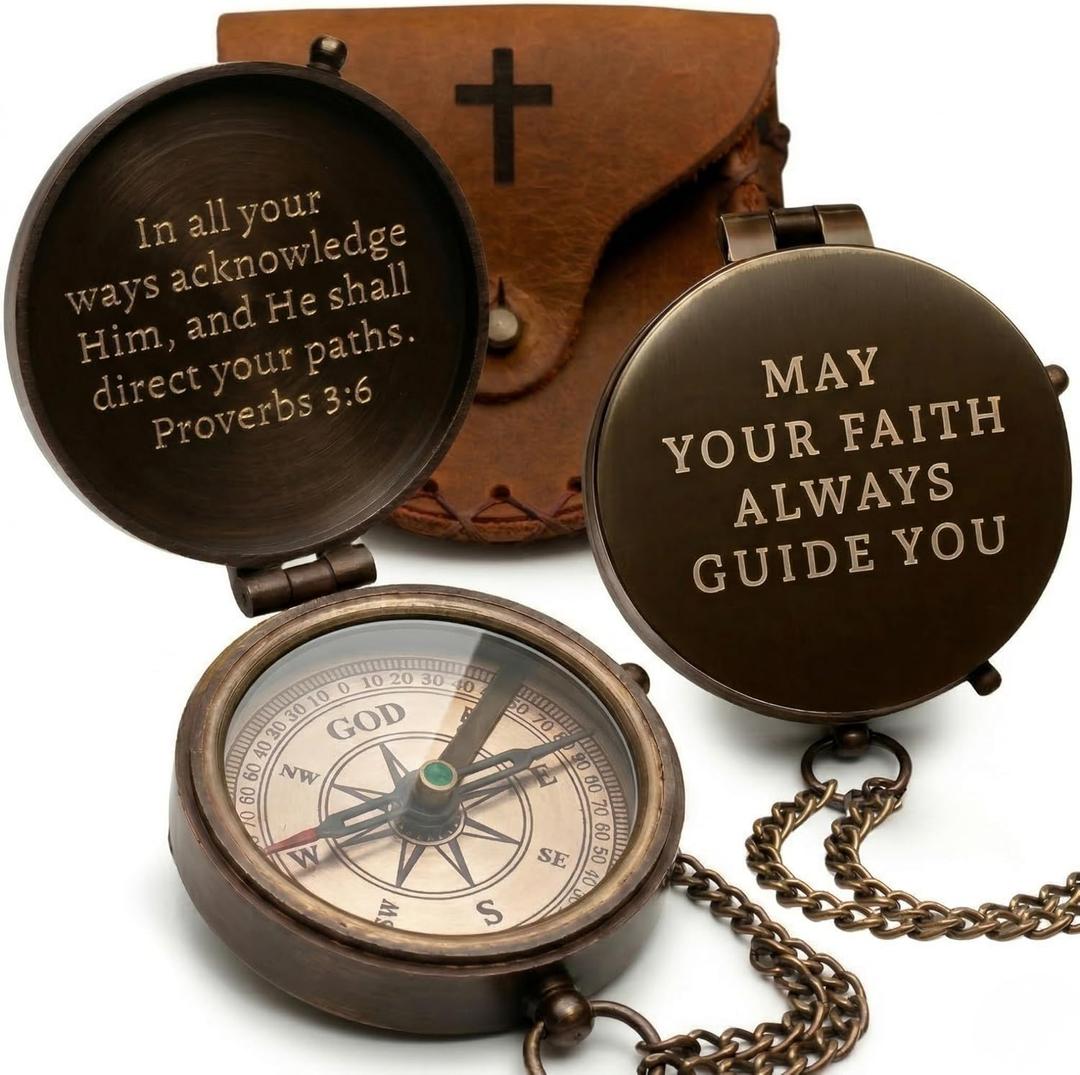 Baptism Gifts for Boys  Confirmation & First Communion Compass Gift  Catholic Christian Brass Pocket Compass with Scripture  Religious Keepsake for Christening  Gift for Godson, Son, or Grandson