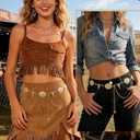 WHIPPY Western Metal Concho Belt for Women Vintage Cowgirl Boho Turquoise Chain Belts for Dresses Jeans (Gold, M)