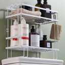 PowerKing Over The Toilet Storage Shelf, 2-Tier Bathroom Organizer Rack with 2 Hooks, No-Drill, Rust-Resistant Steel, Toilet Paper Holder for Restroom Bathroom, White
