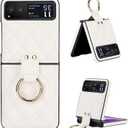 for Motorola Razr Case with Ring, Premium Leather Back Cover Anti-Scratch Shockproof Case for Motorola Razr 2023 (White)