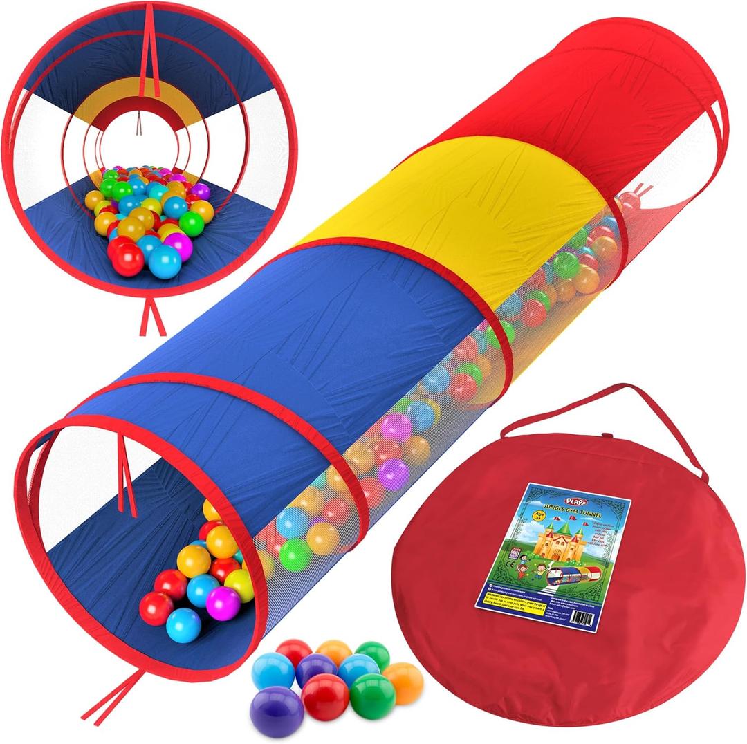 Playz Extra-Large Play Tunnel for Toddlers 1-3 Years  Pop-Up Baby Crawl Tube, Sensory Activity, Indoor & Outdoor Kids Toy, Collapsible for Easy Storage (Yellow, Red, Blue)