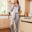 Ekouaer Women's Classic Button Down Long Satin Silk Pajama Set (Pink, M)