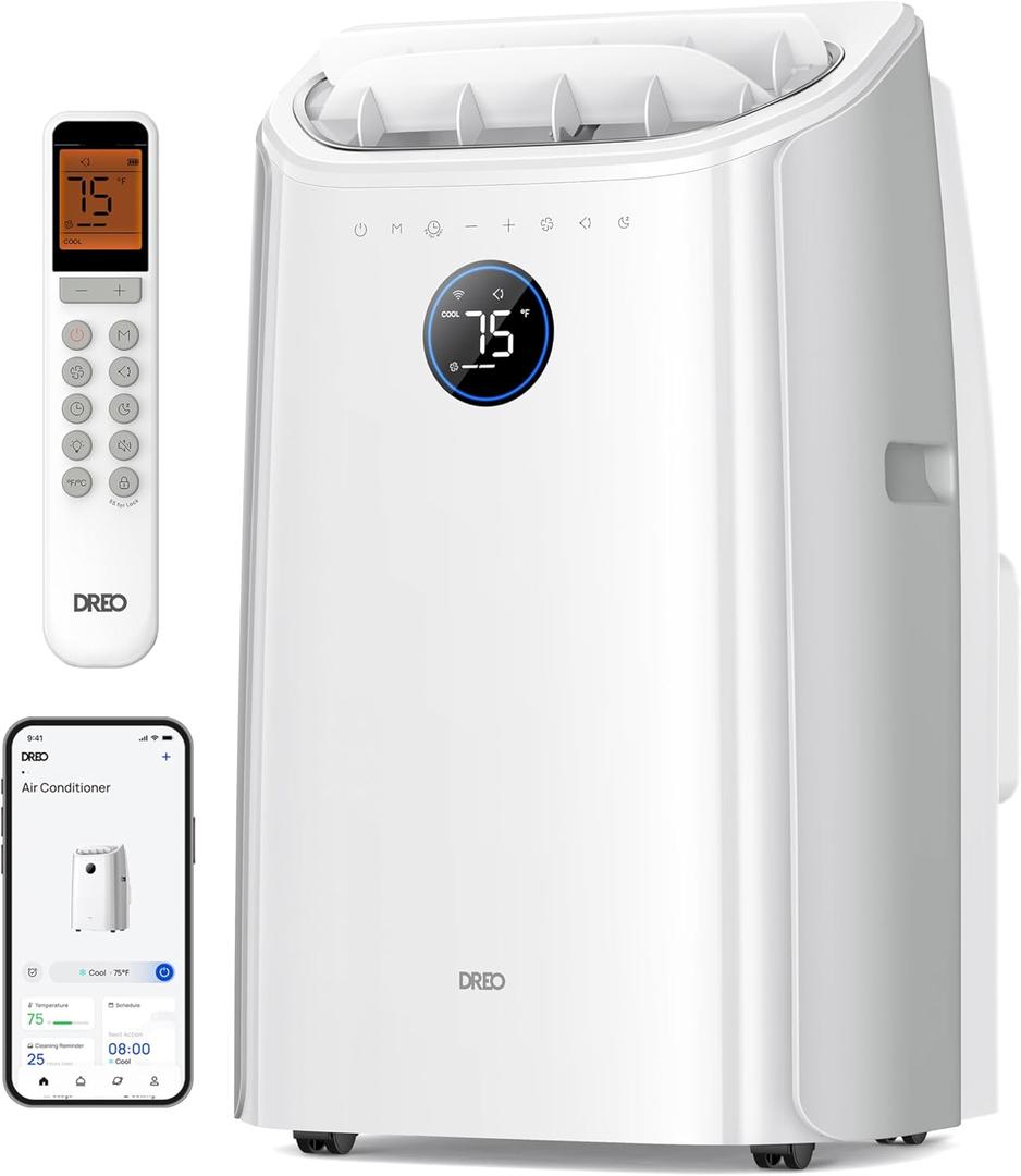 Dreo Portable Air Conditioners, 12000 BTU ASHRAE (8,000 BTU DOE) Smart AC Unit for Bedroom with Drainage-free Cooling, APP/Voice/Remote, Fan & Dehumidifier, Floor AC for Room Indoors, AC515S New (White)