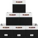 FinishingBo 6-Pack Storage Cubes with Handles & Label Holders Basket, Closet Cube Home Organizer Bins(White/Black, 13 x 13 x 13 inch)