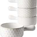LE TAUCI French Onion Soup Bowls, 18 Ounce Soup Bowls With Handles for Chili, Beef Stew, French Onion Soup Crocks Oven Safe - 5 inch, Set of 4, Arctic White