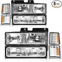 AXLAHA for 1994-1998 Chevy Silverado Headlights Assembly for 1994-1998 Chevy Silverado/Tahoe/Suburban/C10 Chrome Housing Clear Reflector Replacement Driver and Passenger Side