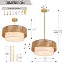 18" Drum Chandelier Dining Room Light Fixture with Rattan Shade,3-Light Modern Kitchen Table Light Fixture for Bedroom, Bathroom, Living Room
