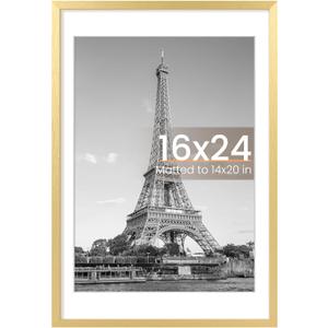 upsimples 16x24 Picture Frame, Display Pictures 14x20 with Mat or 16 x 24 Without, Wall Hanging Poster Frames, Gold, 1 Pack