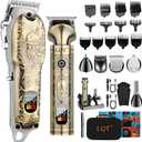 LQT Professional Hair Clippers for Men - Cordless Electric Hair Trimmer & Beard Shaver Kit with Stainless Steel Blades, 12 Guide Combs (1-15mm), Type-C Charging Trimming & Fading (Bronze)