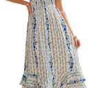 Kate Kasin Womens Summer Boho Floral Maxi Dress 2026 Square Neck Puff Sleeve Smocked Flowy A Line Beach Wedding Guest Dresses Medium