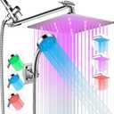 LED Shower Head with High Pressure 10'' Rain Shower Head, 11'' Adjustable Extension Arm, Color Changing Based On Water Temperature, Stainless Steel, 60'' Hose, Chrome