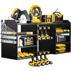 Large Power Tool Organizer Wall Mount, 4 Layer Heavy Duty Drill Holder, Metal Cordless Drill Storage for 8 Drills, Black Utility Racks for Garage and Workbench