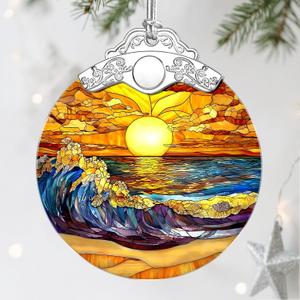 Stained Glass Ornament, Christmas Ornaments, Christmas Decorations for Tree, Holiday Ornament, Gifts for Nature Lovers, Holiday Party Gifts, Gift Ideas & Xmas Gift - Waves on The Beach