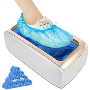 Automatic Shoe Cover Dispenser Machine, Shoe Cover Dispenser Containing 200pcs of Disposable Shoe Covers for Indoors Shoe Cover Protect Floor for House (Silver)