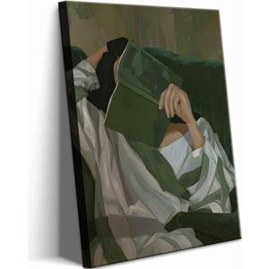 Emerald Green Reading Woman Canvas Wall Art Abstract Cozy People Wall Decor Pictures Minimalist Green Feminine Aesthetic Poster Print for Bedroom Living Room Home Decoration 16x24in