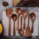 Wooden Non-Stick Kitchen Pan Toolset 7 Pieces Set, Natural Kitchen Utensils Spatula, Wooden Cooking Utensils Spoons, Fried Spatula and Salad Fork