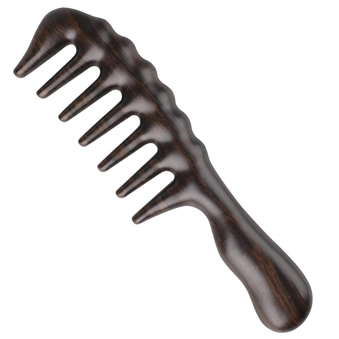 Onedor Handmade 100% Natural Black Sandalwood Hair Combs - Anti-Static Sandalwood Scent Natural Hair Detangler Wooden Comb (Thickening Comb)